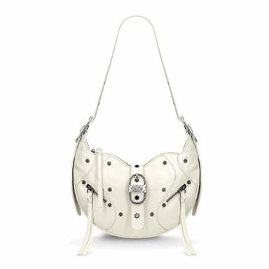 YDSIII Women's Shoulder Bag, White Shoulder Purse, White Shoulder Bag, Crescent Bag, Punk Style Studded Purse - Image 1