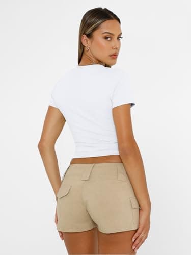 Trendy Queen Womens Basic T-Shirts Scoop Neck Short Sleeve Crop Tops Cute Summer Tops Slim Fit Tees Y2k Clothing 2024 White L - Image 5