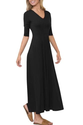 LUXVEER Maxi Dress for Women Casual Loose Beach Dresses with Pockets for 2024 Black - Image 1