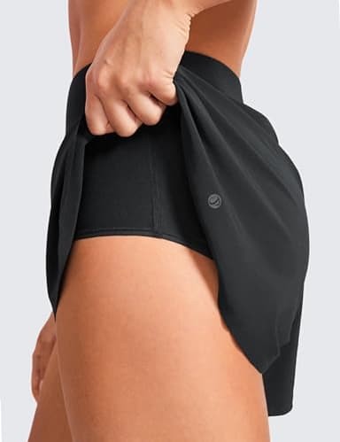 CRZ YOGA Mid Waisted Dolphin Athletic Shorts for Women 4" Lightweight High Split for Gym Workout with Liner Quick Dry Black Medium - Image 5