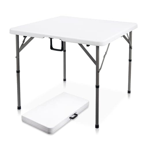 Byliable 34" Square Folding Card Table, Fold-in-Half Utility Dining Portable Table Heavy Duty HDPE White Plastic Foldable with Carrying Handle Indoor Outdoor for Picnic, Camping, Party - Image 1