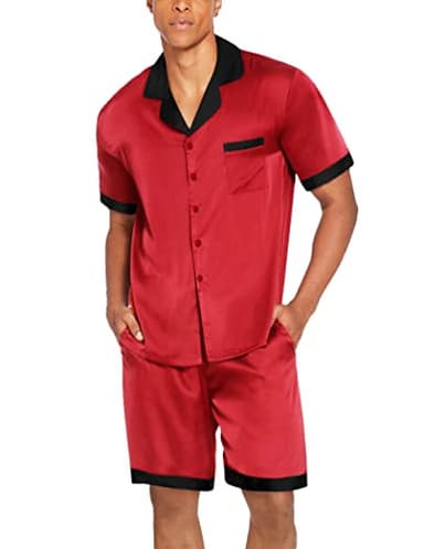 Ekouaer Men Satin Silk Pajamas Set with Pockets Sleepwear Shorts Satin Summer Loungewear 2 Piece Button Down Set S-3XL - Image 5