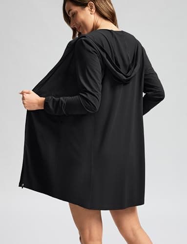 Women's UPF 50+ Swim Cover Up Sun Protection Hoodie Long Jacket SPF Lightweight Beach Cover Ups for Women(Black,L) - Image 3