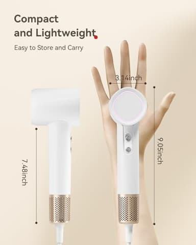 Hair Dryer Ionic, 150,000 RPM Hair Dryers for Women w/Ceramic Technology Nozzle for Fast Drying High Speed Blow Dryer 3-Speed Thermo Control Professional Low Noise Design for Home Travel Salon(White) - Image 7