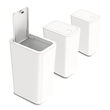 N. NETDOT 3 Pack 10L / 2.6 Gallon Small Trash Can with Lid, Bathroom Garbage Can with Pop-Up Lid, Waste Basket for Bathroom, Kitchen, Bedroom, Powder Room, Craft Room, Office, College (Off White) - Image 1