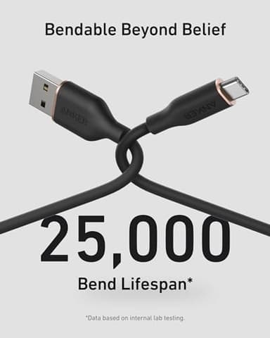 Anker Type C Cable，2 Pack USB A to USB C Flow Cord, Fast Charging for iPhone 17 16 or Max Plus and More (3FT, Black) - Image 4