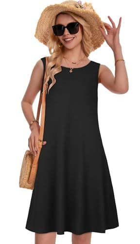 Womens Casual Tank Dresses for Summer Flowy Plus Sleeveless Mini Pocket Sun Dress(Solid Black,3XL) - Image 3