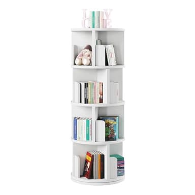 oneinmil Rotating Bookshelf, 360° Rotating Bookcase for Small Space, Corner Bookcase for Bedroom, Living Room, Study Room, 4 Tier, White - Image 4