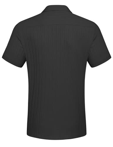 COOFANDY Men Short Sleeve Button Up Shirts Casual Linen Shirts for Men Summer Beach Shirt for Wedding Black - Image 6