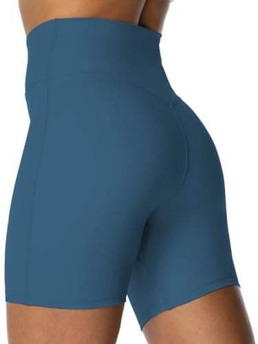 Sunzel Sunzfly Crossover Biker Shorts for Women, V Criss Cross High Waist Yoga Workout Gym Shorts with Tummy Control 6" Inseam Blue Gray Large - Image 2