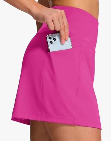 UPGET Womens Golf Skirt Skort 16" High Waisted 4 Pockets Lightweight Stretch with Liner for Tennis Athletic Casual Rose L - Image 2