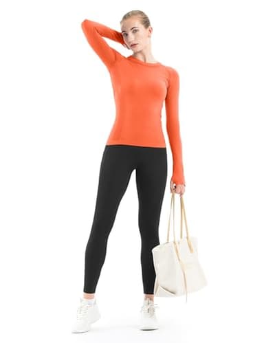 MathCat Seamless Workout Shirts for Women Long Sleeve Yoga Tops Sports Running Shirt Breathable Athletic Top Slim Fit Orange - Image 4