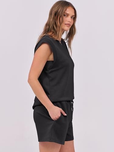 ANRABESS Two Piece Sets for Women 2025 Summer Short Lounge Set Casual Beach Vacation Outfits Spring Sweatsuits Tracksuit Black Small - Image 4