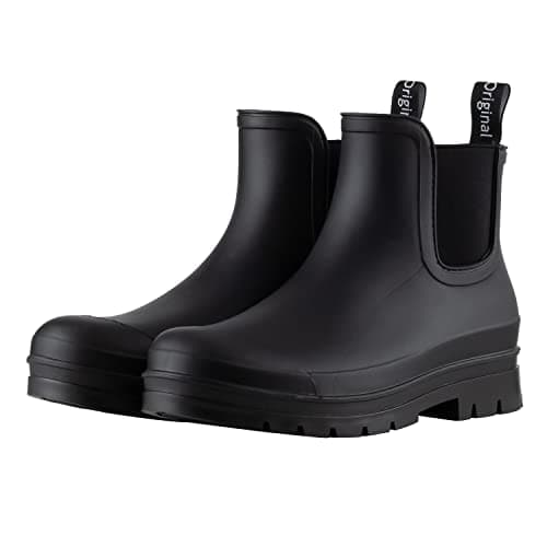 Planone Short Rain Boots Women Wide Width Fashion Waterproof Chelsea Boots for Women Matte Outdoor Garden Shoes Ankle Muck Boots for Ladies Non Slip Work Shoes Rubber Boots with Premium Comfort Insole - Image 1