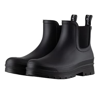 Planone Short Rain Boots Women Wide Width Fashion Waterproof Chelsea Boots for Women Matte Outdoor Garden Shoes Ankle Muck Boots for Ladies Non Slip Work Shoes Rubber Boots with Premium Comfort Insole - Image 1
