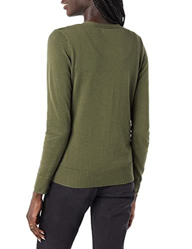 Amazon Essentials Women's Lightweight V-Neck Cardigan Sweater (Available in Plus Size), Olive, Medium - Image 3