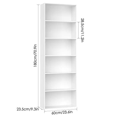 FOTOSOK 6-Tier Open Bookcase and Bookshelf, Freestanding Display Storage Shelves Tall Bookcase for Bedroom, Living Room and Office, White - Image 3