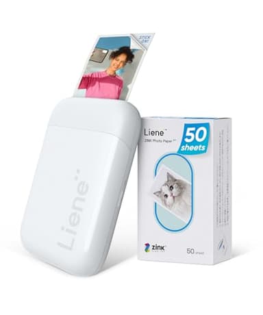 Liene 2x3” Photo Printer, Mini Instant Portable Color Mono Picture Printer Bundle 50 Zink Adhesive Paper, Bluetooth 5.0, Compatible w/iOS & Android, Small Phone Sticker for iPhone, Smartphone, White - Image 1