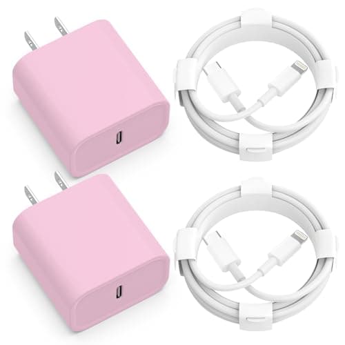 USB C Fast Charging 2Pack 25W Type C Wall Charger Block With 6FT Long USB C to Lightning Cable Compatible With Phone 14Pro/13 Pro/12/12 Pro Max/11/XS Max/XS/XR/X/8 - Pink - Image 1