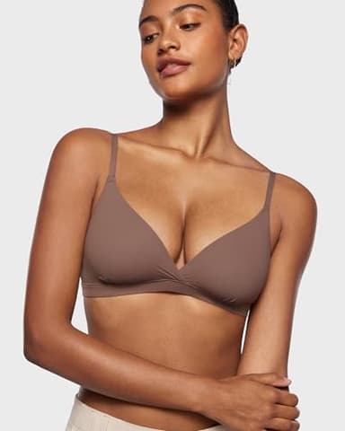 INLYRIC Women's Inbarely Triangle Bralette Comfortable Unlined V Neck Wireless Smoothing Bra Top Stretch Brown Purple X-Small - Image 3
