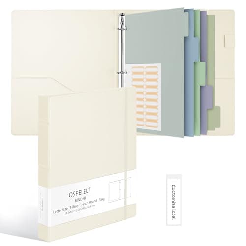 Ospelelf Vintage Hardcover 3 Ring 1 inch Leather Binder, Professional Binders Organizer Suitable for Letter Size Documents, Binder Dividers with Tabs, Beige - Image 1
