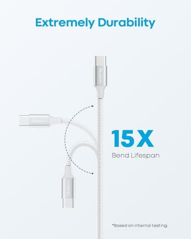 Huukein White USB C Cable 10 ft, Long USB A to USB C Cable Fast Charging, USBC Charger Cord Braided for iPhone 17 Air 16 15 Pro Max Plus, for Samsung Galaxy S21 Note 10 - Image 5