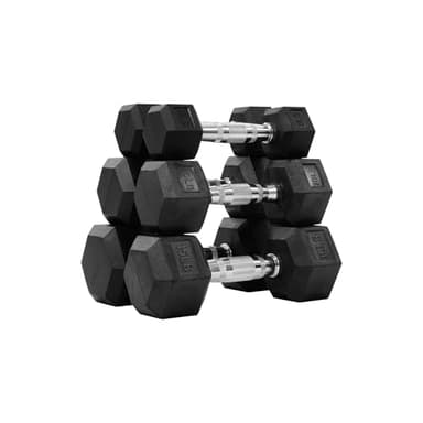 Hex Dumbbells Rubber Coated Hand Weights Set for Exercises and Fitness, Including 5lb, 10lb, 15lb Pair Set - Image 1