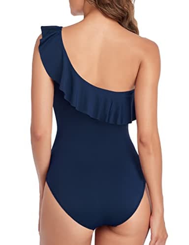 Hilor Women's One Piece Swimsuits One Shoulder Swimwear Asymmetric Ruffle Monokinis Bathing Suits Navy 8 - Image 4