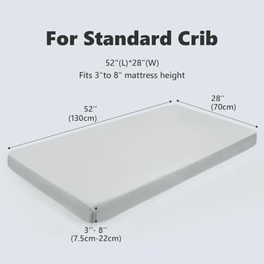 TILLYOU Baby Crib Sheets for Boys Girls, Fitted Crib Sheet 2 Pack for Standard Crib and Toddler Mattresses, Super Soft Toddler Bed Sheets, 28"x52"x8", White & Gray - Image 5