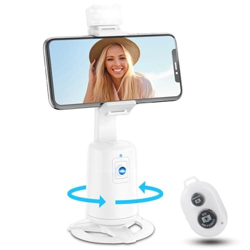 Auto Face Tracking Tripod 360° Rotating Cell Phone Photo and Video Kits Stand, No App, Camera Stand with Remote and Gesture Control, Rechargeable Smart Shooting Stand for Live Recording Tiktok (White) - Image 1
