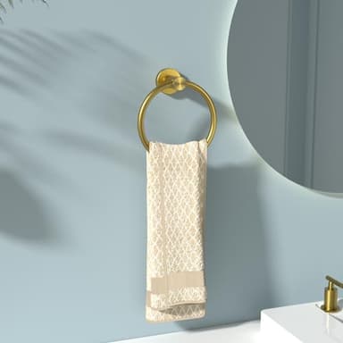 FORIOUS Towel Ring, SUS304 Stainless Steel Modern Hand Towel Holder Rack Hanger Round for Bathroom Wall Mounted, Ideal for Bath, Kitchen, RV (2 Pack, Dark Gold) - Image 2