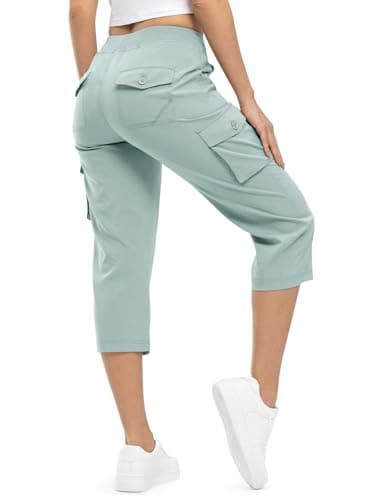 TBMPOY Womens Cargo Capris Hiking Lightweight Pants 6 Pockets Quick Dry Casual Outdoor Trip Loose Shorts Cropped Cotton Blue L - Image 1