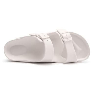 FUNKYMONKEY Women's Comfort Slides Double Buckle Adjustable EVA Flat Sandals (9 M US-Women, White) - Image 4