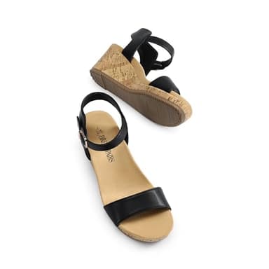 DREAM PAIRS Women's Open Toe Buckle Ankle Strap Platform Wedge Sandals Women 2025,Size 8,Black/Pu,NINI-8 - Image 4