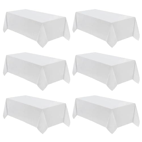 VidaFete Table Cloth 6 Pack 90*156inch Rectangle Tablecloth Polyester, Stain Resistant and Wrinkle Polyester Dining Table Cover for Kitchen Dinning Party Wedding Rectangular Tabletop Decoration(White) - Image 1