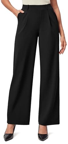 IUGA Womens Dress Pants Wide Leg Pull On Stretchy Work Pants Women High Waisted Business Casual Trousers with Pockets - Image 1