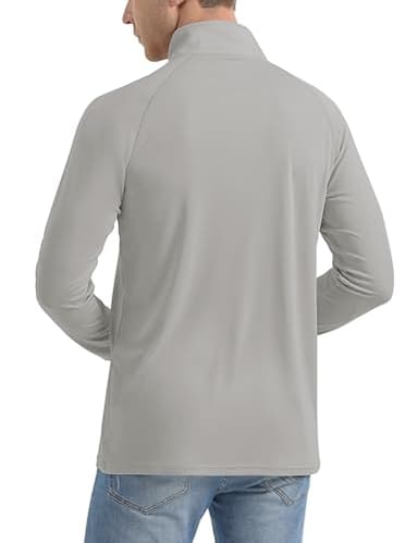 1/4 Zip Shirts Men Quick Dry Sun Protective Quarter Zip Shirt Fishing Shirts Rash Guard Shirt Long Sleeve Shirts Light Grey - Image 4