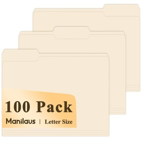 Manila Folders 8.5 x 11 | 1/3 Cut File Folders Letter Size | Manilla File Folders 8.5 x 11 Pack of 100 | Paper Folders for Documents, Business, School, Classroom and Office Supplies.