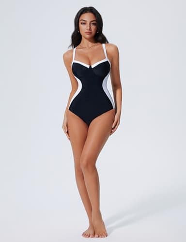 SUUKSESS Womens Tummy Control Slimming One Piece Swimsuits Sexy V Neck Crisscross Back Bathing Suits Push up Swimwear(Black，X-Large) - Image 6