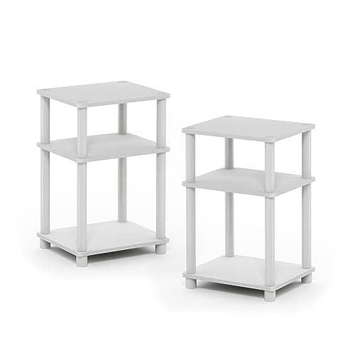 Furinno Just 3-Tier Turn-N-Tube End Table / Side Table / Night Stand / Bedside Table with Plastic Poles, 2-Pack, White/White - Image 1