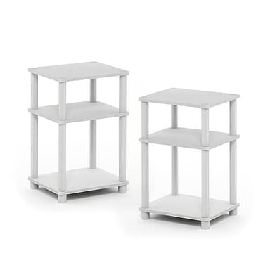 Furinno Just 3-Tier Turn-N-Tube End Table / Side Table / Night Stand / Bedside Table with Plastic Poles, 2-Pack, White/White - Image 1