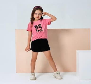 Axumity Kid Toddler Girl Clothes Figure Graphic Print Tee Top + Solid Colour Girls Summer Outfits Set(7-8T) - Image 3