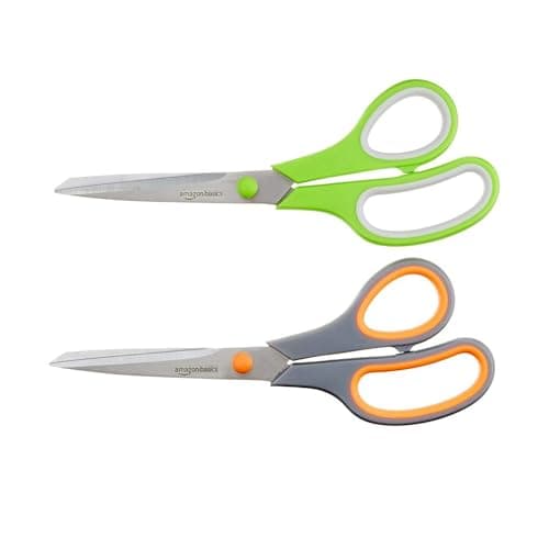 Amazon Basics Stainless Steel Scissors for Office, Crafts, Multipurpose, Sharp, Comfort Grip, PVD Coated, 2 Pack, Green and Grey - Image 1