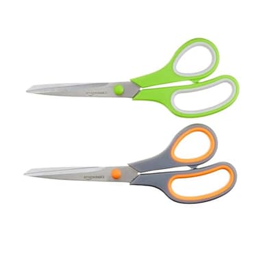 Amazon Basics Stainless Steel Scissors for Office, Crafts, Multipurpose, Sharp, Comfort Grip, PVD Coated, 2 Pack, Green and Grey - Image 1