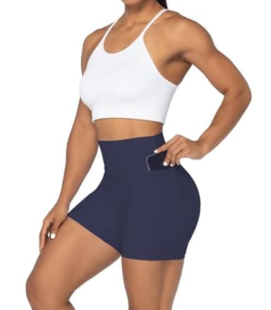Sunzel No Front Seam Biker Shorts for Women with Pockets, Yoga Workout Gym Bike Shorts with Tummy Control 5" Inseam Ash Blue Medium - Image 4