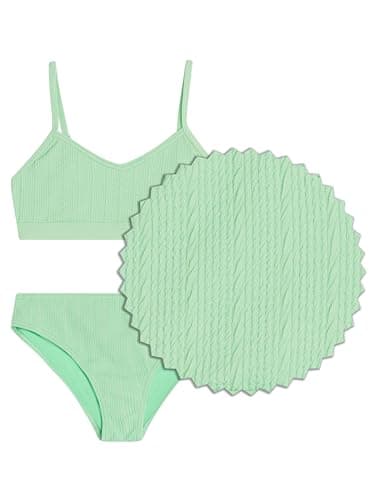 Kanu Surf Girls' Willow V-Neck Bikini Beach Sport 2-Piece Swimsuits, Ruched Solid Green - Image 2