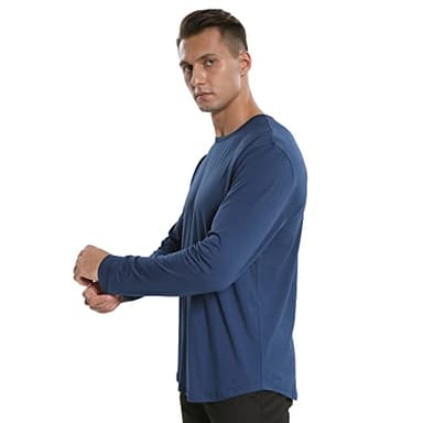 netdraw Men's Ultra-Soft Bamboo Viscose T-Shirt, Curved Hem Lightweight Cooling Cotton Blend Casual Tee, LS Black/Pacific Blue, X-Large - Image 5