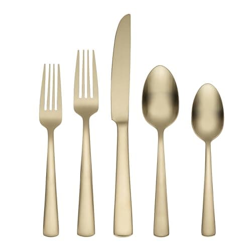 Oneida Silverware Set For 4, Aptitude Champagne Satin 20-Piece Flatware Set, Service For 4, 18/0 Stainless Steel Silverware Set, Dishwasher Safe, Knives Spoons and Forks Set, (Champagne, 20 Piece) - Image 1