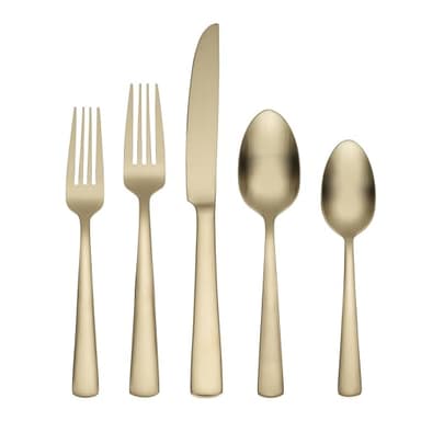 Oneida Silverware Set For 4, Aptitude Champagne Satin 20-Piece Flatware Set, Service For 4, 18/0 Stainless Steel Silverware Set, Dishwasher Safe, Knives Spoons and Forks Set, (Champagne, 20 Piece) - Image 1