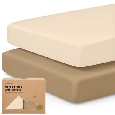KeaBabies 2-Pack Fitted Crib Sheets for Boys, Girls, Baby - Soft Bamboo Viscose Cotton, 52x28 Standard Crib Mattress Sheets, Toddler Bed Mattress Cover, Gender Neutral, Breathable, Durable (Pecan) - Image 1